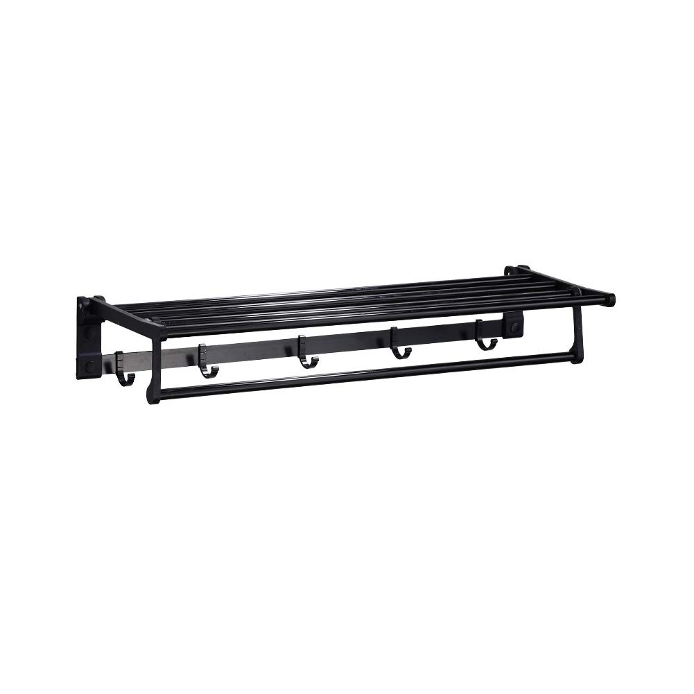 KAIISSA Towel Rail Foldable Towel Rail 180° Rotation Towel Rack with 5 Hooks Black Bath Towel Rail Wall (Size: 39 x 21 x 9.5 cm)
