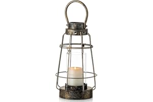 Nuptio Vintage Candle Lanterns Decorative with Handle Rustic Portable Pillar Candle Holder with Glass Wrought Iron Farmhouse Lantern for Wedding Party Centerpiece Garden Decor Indoor Outdoor Use