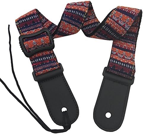 LONGTAI Ukulele Straps Classical Bohemian Pattern Soft Cotton with Button,Neck Ties for Hawaiian Guitar Red