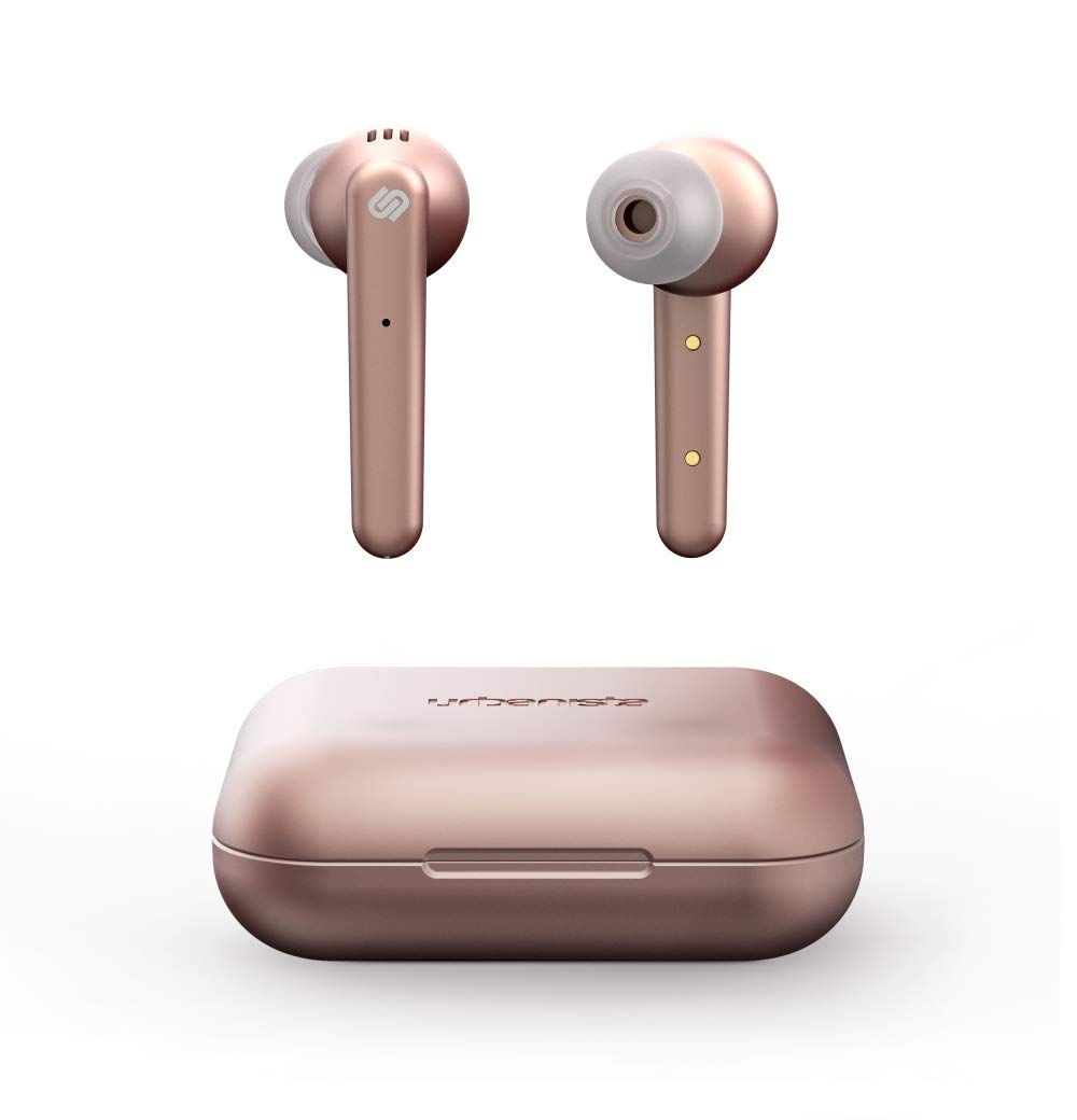 Urbanista Paris True Wireless Earphones 20H Playtime Wireless Charging Case, Bluetooth 5.0, Noise Cancelling Earphones with Touch Controls + Built-in Mic, Compatible with Android and iOS – Rose Gold