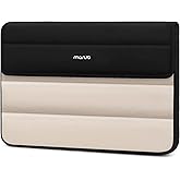 MOSISO 13-14 inch Laptop Case, 13.3 inch Puffy Laptop Sleeve Compatible with MacBook Air 13/Pro 13/Pro 14, HP Dell Lenovo, Horizontal Rectangle Quilted Flap Computer Bag with Handle&Pockets,Black&Sand