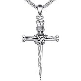 CUPENDA Three Nail Cross Necklace 925 Sterling Silver Religious Cross Pendent Christian Jewelry Fathers Day Birthday Gifts for Men Dad