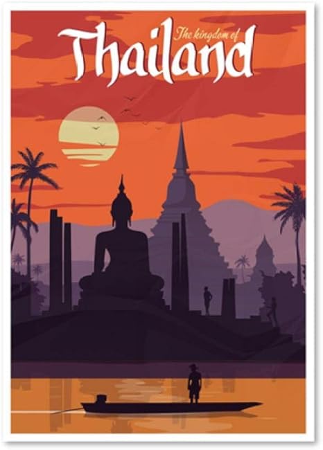 Amazon タイ風景プリントタイヴィンテージ旅行ポスター壁アートキャンバス絵画仏バンコク壁画像タイの家の装飾 60x80cm フレームなし ウォールステッカー オンライン通販