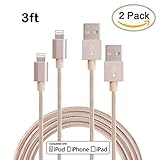 Sethjcsy 2 Pack 3FT iPhone 8Pin Lightning Cable Charging Cord Nylon Braided Apple USB Cable Usb2.0 Data Sync Cable for iPhone 5/5s/5c 6s 6s Plus iPad Mini Air iPad5 iPod (Golden)
