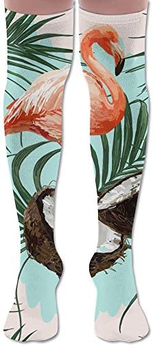 Flamingo Coconut Tree Unisex Casual Sport Athletic Crew Socks Knee Long High Compression Soccer Stocking