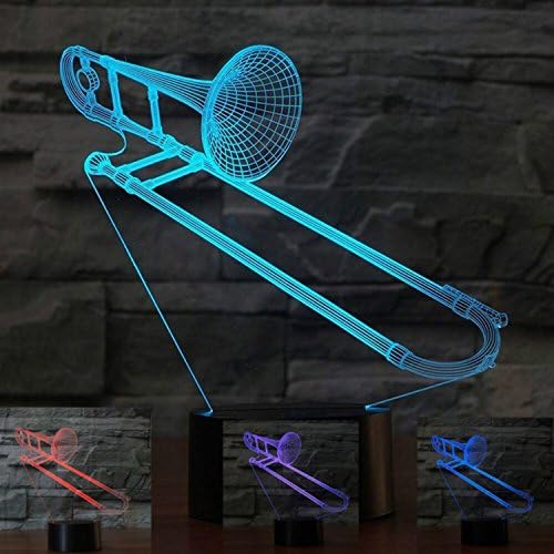 3D Saxphone Trombone Night Light Remote Control Touch Switch 16 Color Change LED Table Desk Lamp Acrylic Flat ABS Base USB Charger Home Decoration Toy Brithday Xmas Kid Children Gift