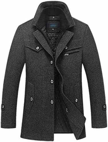 Smeiling Men Stylish Single Breasted Pure Lapel Wool Blend Pea Coat Overcoat 1 L