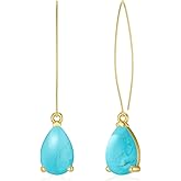 DOLIOX Genuine Turquoise Earrings for women Dangling Long 925 Sterling Silver Dainty Gemstone Jewelry Earring for Her Wife Mother Sister