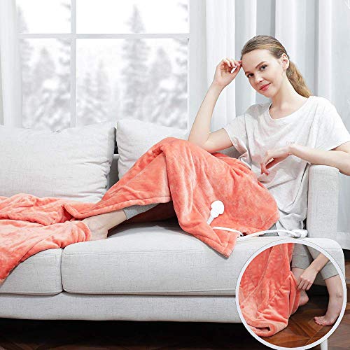 Wapaneus Foot Pocket Heated Blanket Electric Throw with 3 Heating