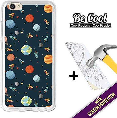 Becool® - Cover Gel Flexible Vivo V5 - V5s, [ +1 Tempered Glass Screen Protector ], TPU Case made out of the best Silicone, protects and adapts flawlessly to your Smartphone, together with our exclusive designs. Rockets and planets.