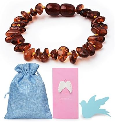 Rainbow Dove Baltic Amber Teething Bracelet Natural For Babies(Unisex) - Anti-inflammatory, Teething Pain Relief, Drooling, Fussiness Reduce Dark Cognac 005