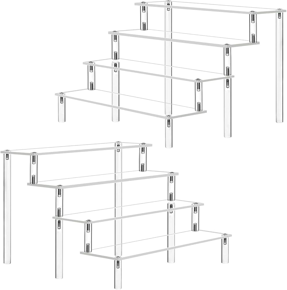 AZEAM Acrylic Riser 4 Tier Display Stand Clear Shelves 30x28x20cm (2 Pack)
