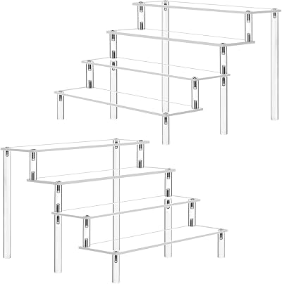 AZEAM Acrylic Riser 4 Tier Display Stand Clear Shelves 30x28x20cm (2 Pack)
