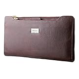 Miraclekoo Long Bifold Wallet Slim Purse Credit Card Holder Womens/mens Soft PU Leather Zipper Handbag (Brown)