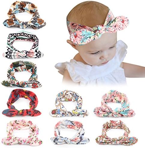Baby Headbands Knotted Turban Girl’s Bunny Ears Hairband 9 Pack