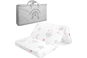 voomf Trifold Pack and Play Mattress, 38"x26" High Density Foam Pack N Play Mattresses for Baby Toddler, Foldable Portable Travel Crib Mattress for Pack N Play with Carry Bag, Heart Pattern
