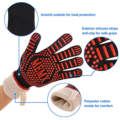 MEMX Oven Gloves, Barbecue Gloves 1472°F Heat Resistant Grill Gloves, Extreme Kitchen Cooking Oven Mitts, Finger Flexibility 13\