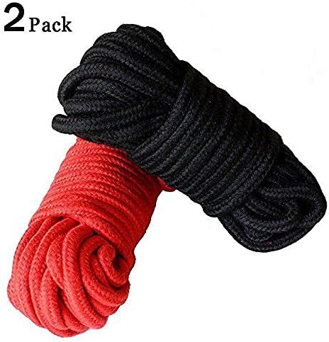 32-Foot Extra Long Cotton Rope, 2 Colors, Allowing Creative Rope Work. 2 Packs, 1/3 inch Diameter (Black, red)