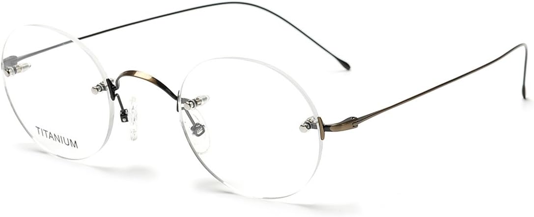 DUKEROY Memory Titanium Rimless Glasses Frames 2 Colors Retro Round Man Women Eyewear Brown Gun Set of 1 16035 (Matt Brown)