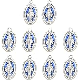 WsjiaboFux 10Pcs Blue Virgin Mary Charms,Catholic Charm Pendant Oval Medal Charm Pendant for Jewelry Making DIY Necklace Bracelets Earring Charms Beading and Jewelry Making