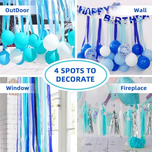Crepe Paper Streamers 8 Rolls 656ft - Blue & White Party Decorations for Birthday, Wedding, Baby Shower, Pastel Royal Shades, 1.8x82ft/Roll Event Backdrop