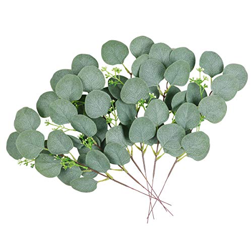 U'Artlines 24 Pcs Artificial Eucalyptus Leaves Stems Bulk Faux Greenery