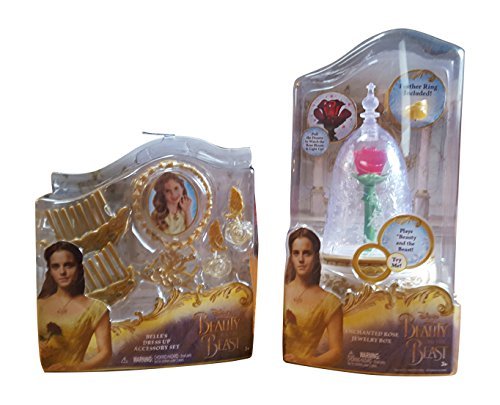 Disneys Beauty and The Beast Enchanted Rose Jewelry Box and Belles Dress Up Accessory Set
