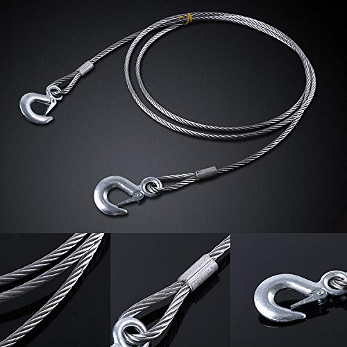 TiCoast Steel Winch Cable, 3/8 x 13ft, Wire Rope with Hook, 11023lb