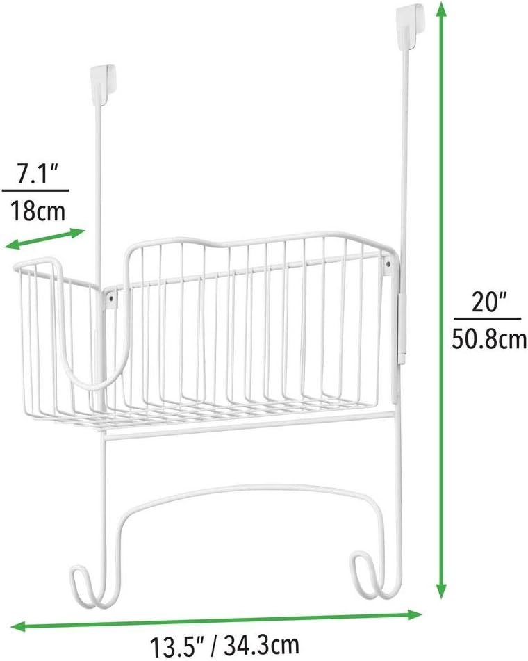 mDesign Metal Over Door Ironing Board Holder with Large Storage Basket - Holds Iron, Board, Spray Bottles, Starch, Fabric Refresher - for Laundry, Utility Room, Garage - White: Home & Kitchen