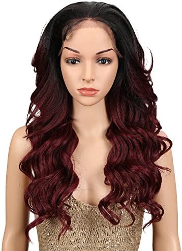 Joedir Long Loose Curly Wave Free Part Lace Frontal Wigs with Baby Hair Hight Temperature Synthetic Wigs For Black Women 180% Density Wigs Ombre Color 200g(T1B/530)