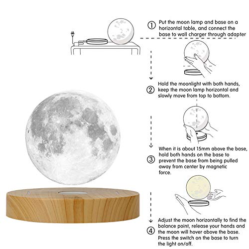 519qhzfzvKL KFISI Moon Lamp 3D Printing Magnetic Levitation Moon Light Lamps with 360 Auto Rotating and 4 Working Light Modes - for… - Image 3