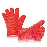 Topicker One Pair Silicone BBQ Gloves - Perfect for Use As Heat Resistant Cooking Gloves, Grill Gloves, or Potholder - Directly Manage Hot Food in the Kitchen