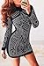 Miss ord Women's Long Sleeve Rhinestone High Neck Bodycon Casual Party Club Mini Dress Black