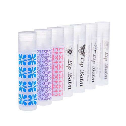 Lip Balm Container Tubes - 50-Pack - DIY - Translucent - 3/16 Oz (5.5 ml) - Including 50 Writeable & 50 Printed Lip Balm Stickers - Twist Mechanism and a Cap - Empty - Make Natural Lip Balm
