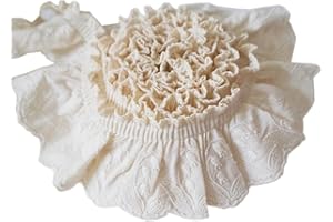 Tong Gu 3Yards Cotton Embroidery Ruffles Bias Edging Trimming Fabric Floral Frill Decor (Beige,Width 2.2 in/5.5 cm)