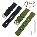 KDM Rubber Watch Band Pack of 2-18mm 20mm 22mm Silicone Quick Release Watch Strap Stainless Steel Buckle (Black+Army Green, 22mm)