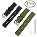 KDM Rubber Watch Band Pack of 2-18mm 20mm 22mm Silicone Quick Release Watch Strap Stainless Steel Buckle (Black+Army Green, 22mm)