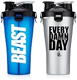Hydra Cup Dual Threat - Protein & Pre Shaker Bottles, Shaker Cup, Black & Gold, 28oz, 2 Pack (Leg Day & Stealth Beast)