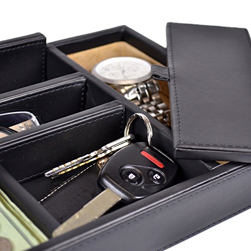 Royce Black Leather Men's Jewelry Valet Tray Organizer Zen Merchandiser