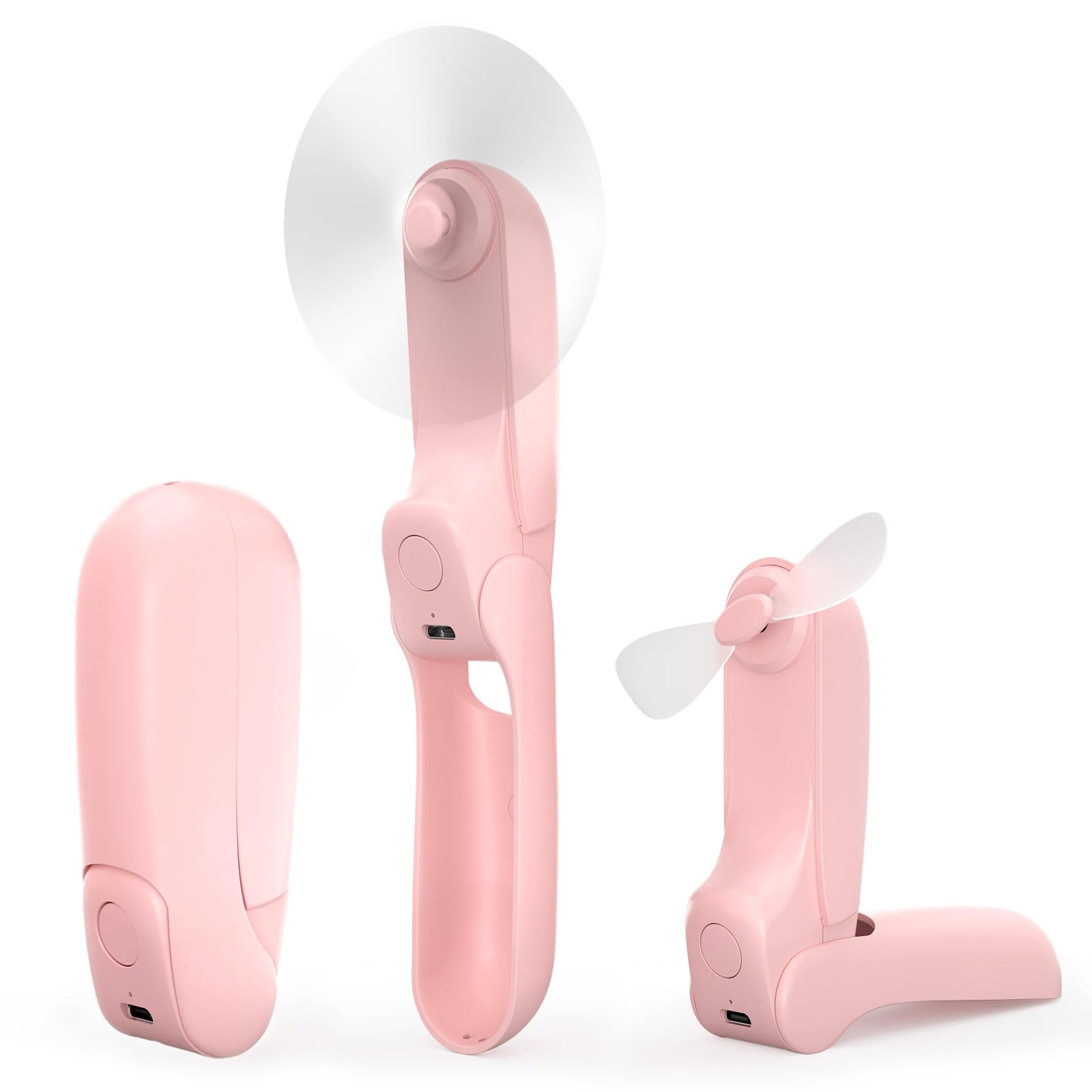 Koonie Portable Pink Fan - Foldable Mini Hand Fan for Travel, Women, Indoor Outdoor Use - Battery Operated with 8 Hour Run Time