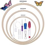 Canomo Embroidery Punch Tool Set Includes Box of Embroidery Punch Needle Pen Set, 3 Size Bamboo Embroidery Hoops for Embroidery Threaders Sewing