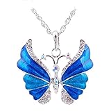 Eyourlife Christmas New Fashion Retro Butterfly Crystal Rhinestone Pendant Necklace Blue