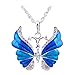 Eyourlife Christmas New Fashion Retro Butterfly Crystal Rhinestone Pendant Necklace Blue