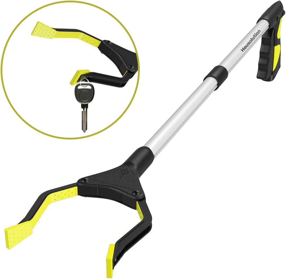 Housolution Reacher Grabber Tool, 32" Foldable Pickup Tool, Lightweight Aluminum Reaching Aid with Rotating Rubber Gripper, Long Arm Extender for Elderly, Litter Trash Picker, Garden Nabber, Yellow