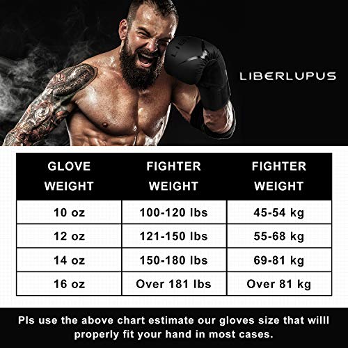 Liberlupus Cool Style Boxing Gloves for Men & Women, Boxing Training Gloves, Kickboxing Gloves, Sparring Gloves, Heavy Bag Gloves for Boxing, Kickboxing, Muay Thai, MMA (Black, 12 oz)