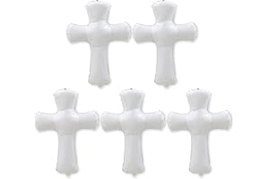 YYBD 5Pcs White Cross Balloons 34 Inch Jumbo Baptism Memorial Balloon Foil Aluminum First Communion Balloon Decoration Set fo