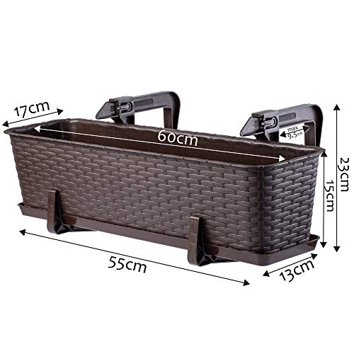 KADAX Balkontopf mit Untersatz, Pflanzkasten, Balkonkasten mit Wasser Öffnungen, Blumenkasten für Rosen, Oleander… – Bild 7