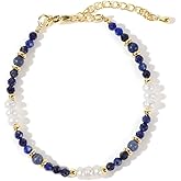 Bohxantium Beaded Bracelet for Women - Adjustable Stackable Boho Gold Plated Beads Natural Stone Pearl Bracelet Stack Charm Dainty Jewelry Gemstone Summer Friendship Gifts for Women