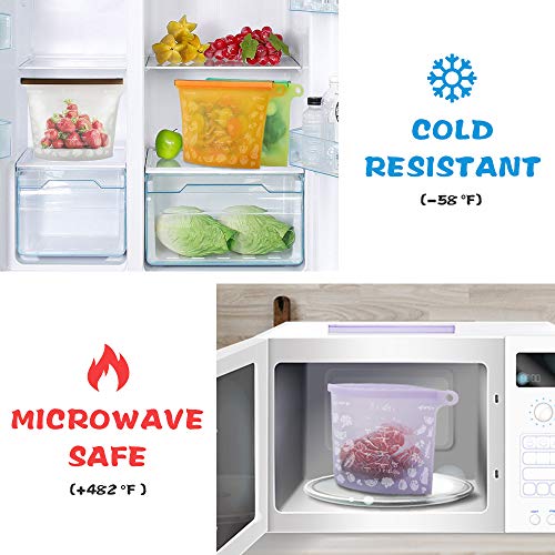 Leson Reusable Food Bags Silicone Food Storage Containers Versatile Cooking Bags Preservation Airtight Seal Bags for Freeze Steam Heat Microwave Fruits Vegetables Meat Milk (4 Packs) - Thumbnail 3