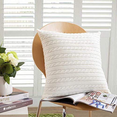 DOUH Cable Knit Pillow Cover 18 x 18inch Soft Sweater Square Sofa Throw Pillow Case Cushion Cover Decorative Pillow Cover(Pillow Cover Only)